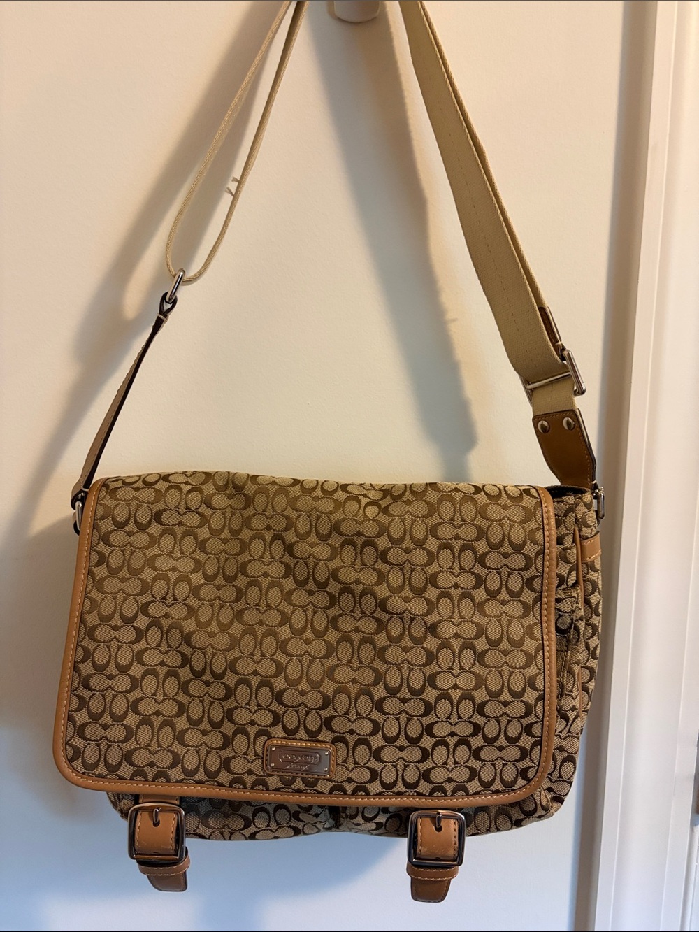 Coach Brown/Tan Signature Crossbody Messenger Bag